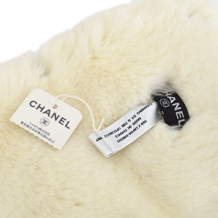Chanel Fur Shawl Muffler Stole White Small Good