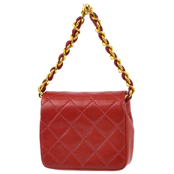 Chanel Red Lambskin Classic Flap Micro Bag