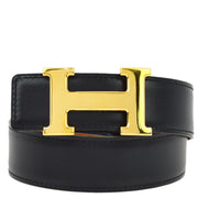 Hermes 1996 Black Box Calf Constance Reversible Belt #70