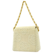 Chanel * White Canvas Camellia Straight Flap Handbag