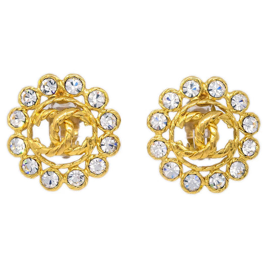 Chanel Gold Earrings Clip-On Rhinestone 29