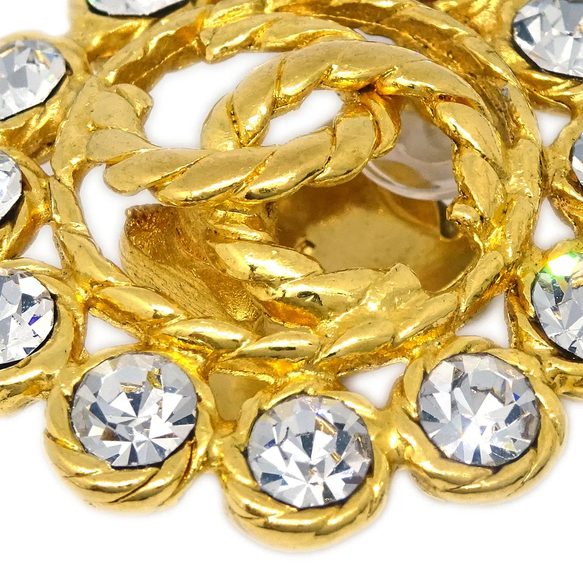 Chanel Gold Earrings Clip-On Rhinestone 29