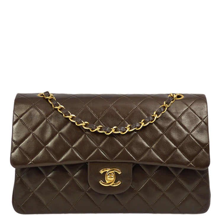 Chanel 1989-1991 Brown Lambskin Medium Classic Double Flap Bag