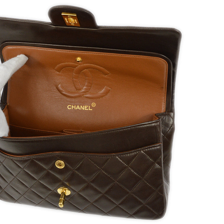 Chanel 1989-1991 Brown Lambskin Medium Classic Double Flap Bag