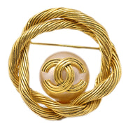 Chanel Artificial Pearl Brooch Pin Gold 94A