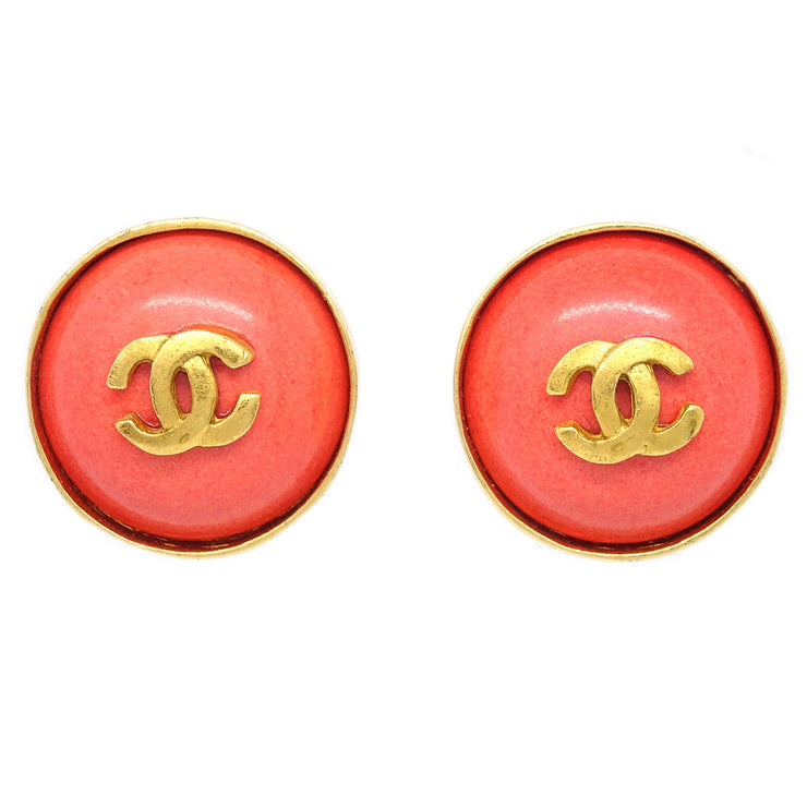 Chanel Stone Button Earrings Clip-On Pink 97P