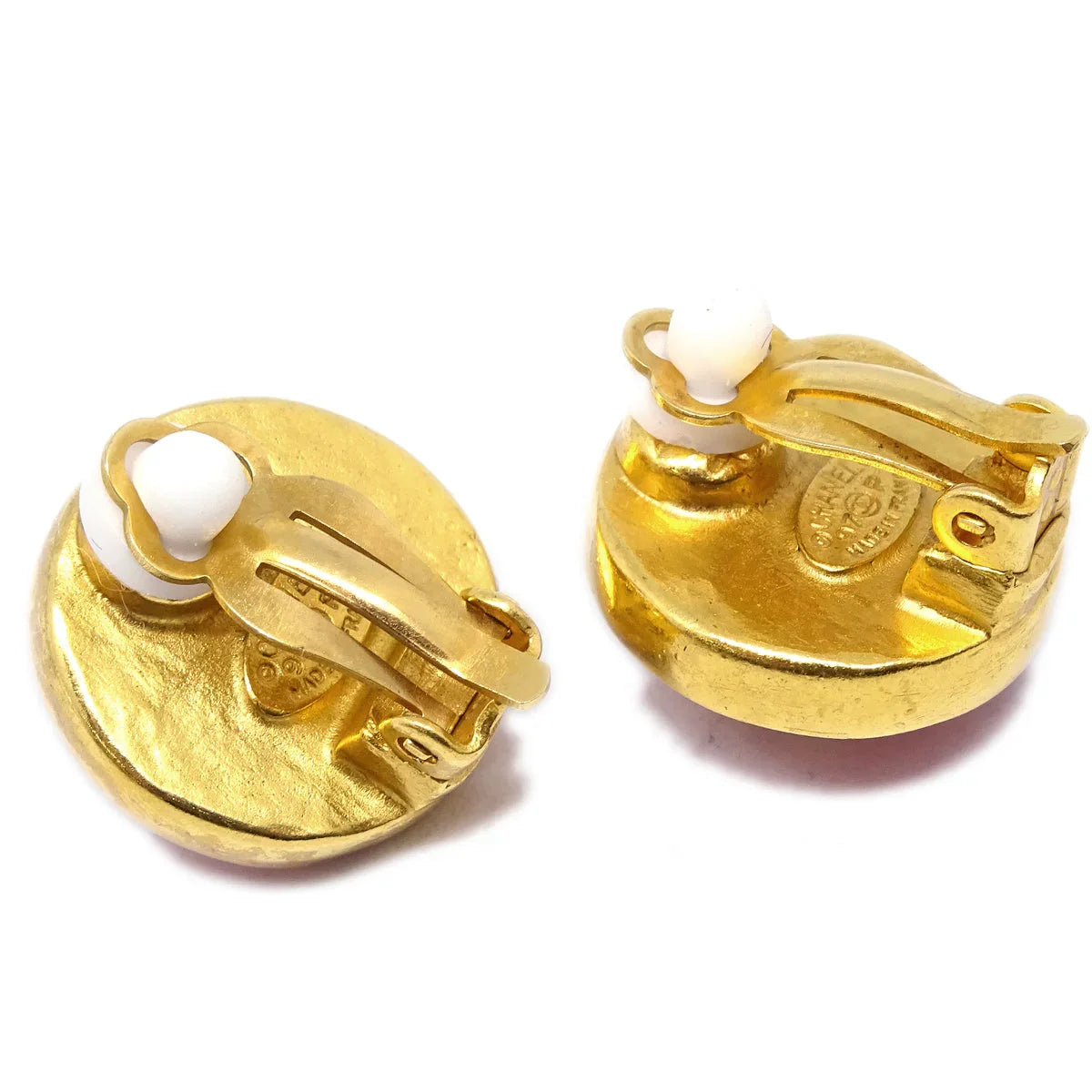 Chanel Stone Button Earrings Clip-On Pink 97P