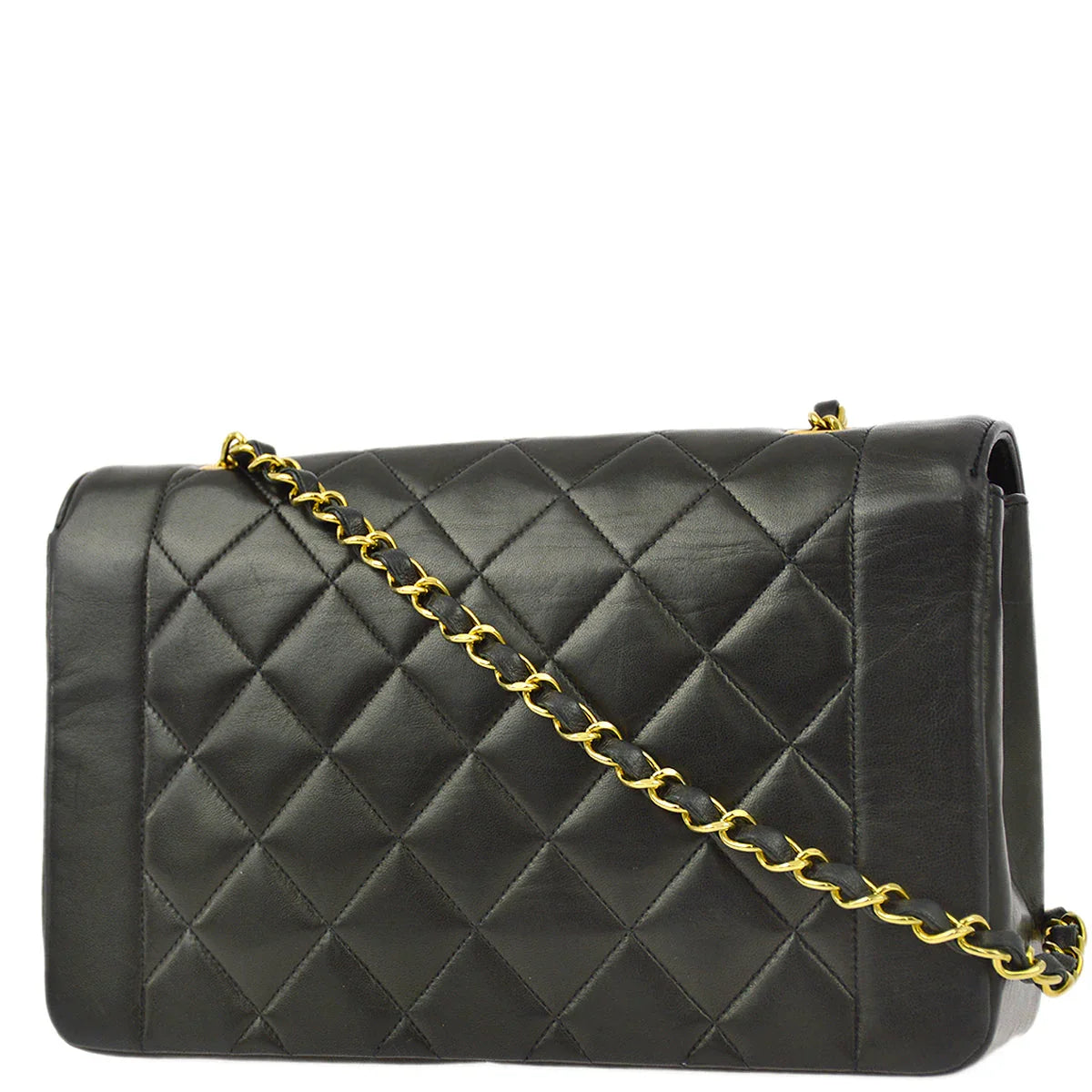 Chanel 1991-1994 Black Lambskin Medium Diana Shoulder Bag