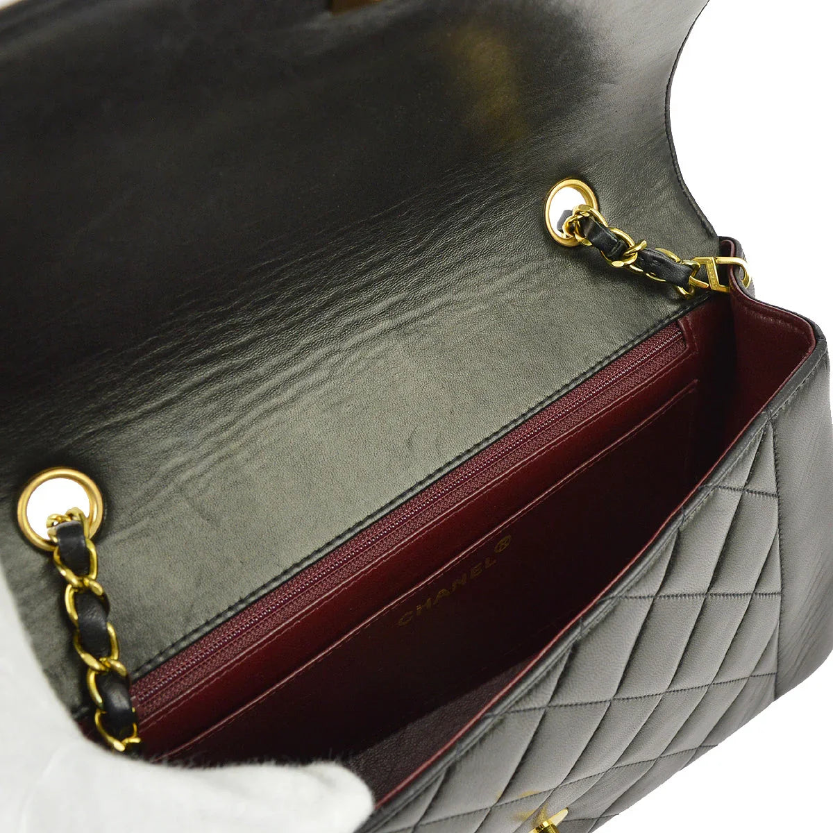 Chanel 1991-1994 Black Lambskin Medium Diana Shoulder Bag