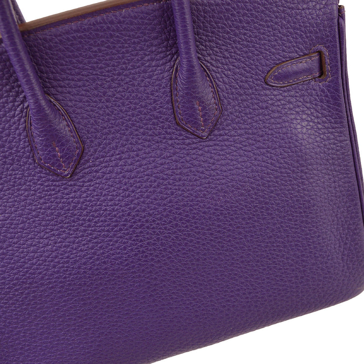 Hermes Purple Taurillon Clemence Birkin 25 Handbag