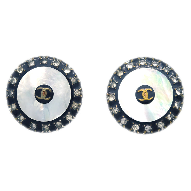 Chanel Black Button Shell Earrings Clip-On 97A