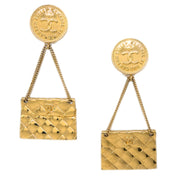 Chanel Gold Bag Dangle Earrings Clip-On