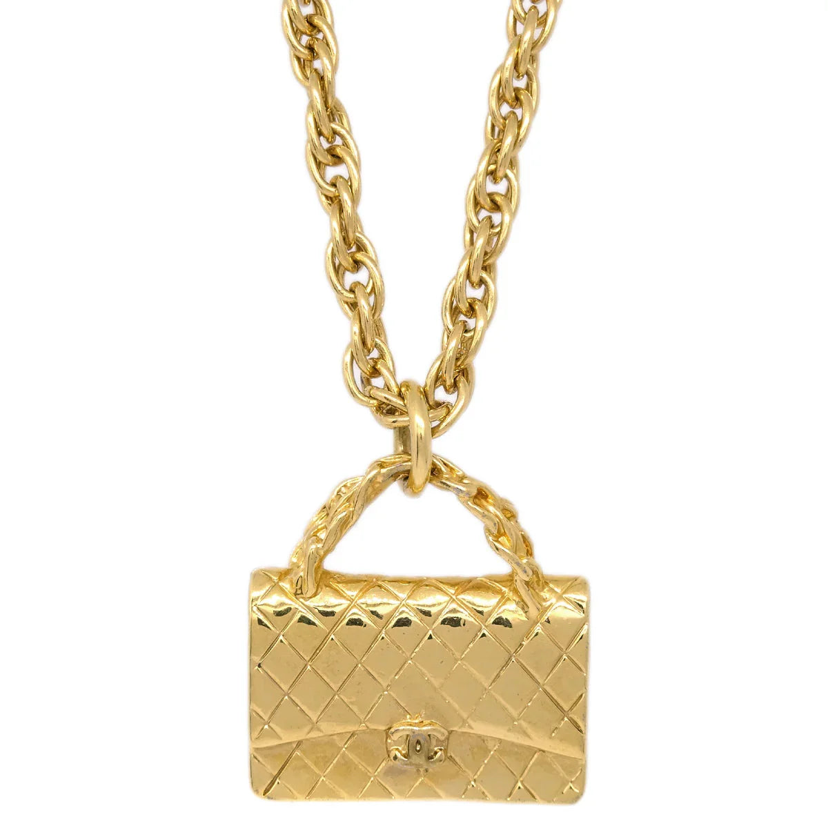 Chanel Bag Chain Pendant Necklace Gold 95P