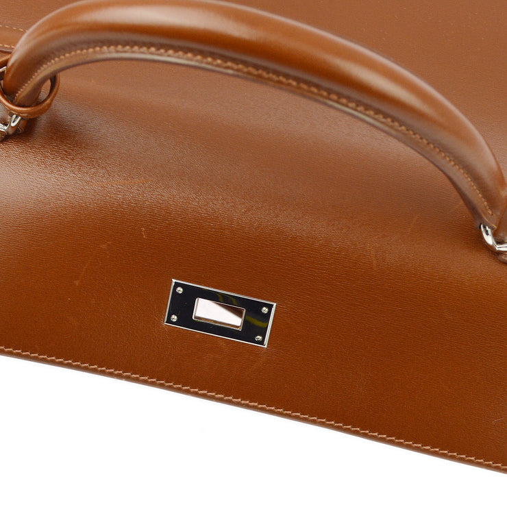 Hermes Brown Box Calf Kelly 32 Sellier 2way Shoulder Handbag