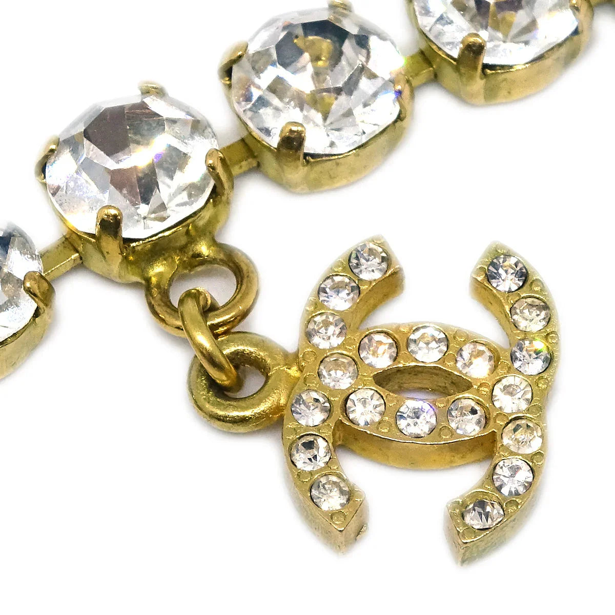 Chanel CC Chain Pendant Necklace Rhinestone Gold 95P