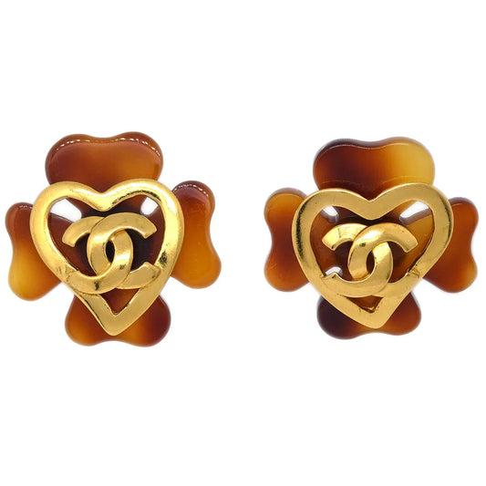 Chanel Clover Earrings Clip-On Gold 95P
