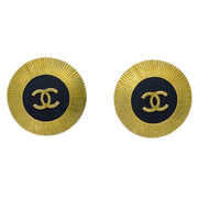 Chanel Button Earrings Clip-On Black 95P