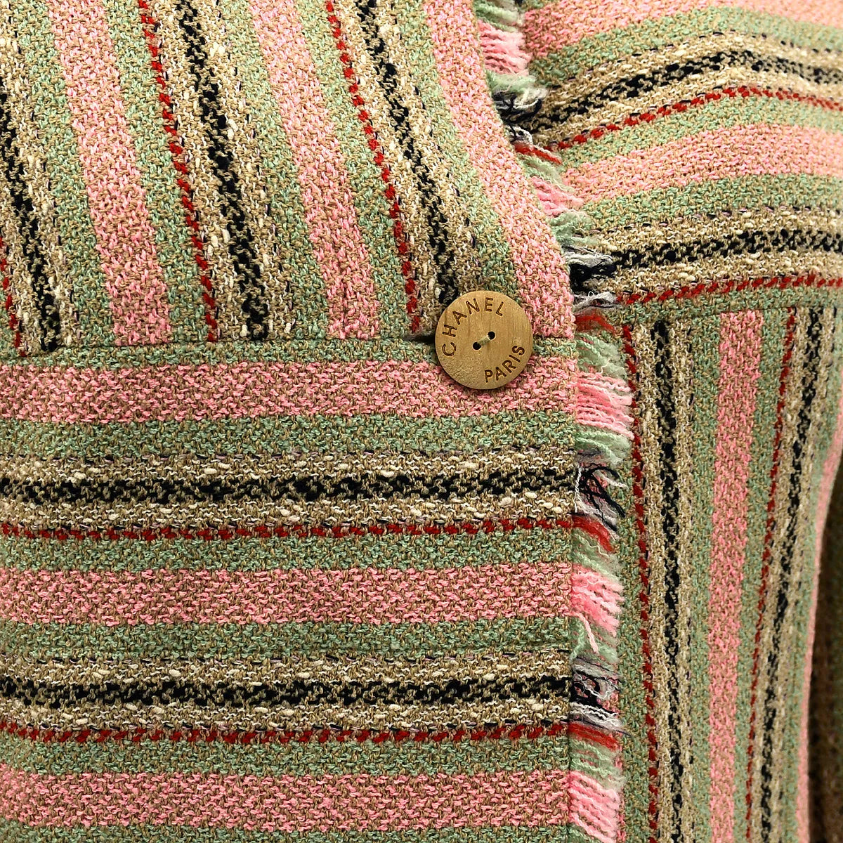 Chanel Collarless Striped Jacket Beige 00C #34