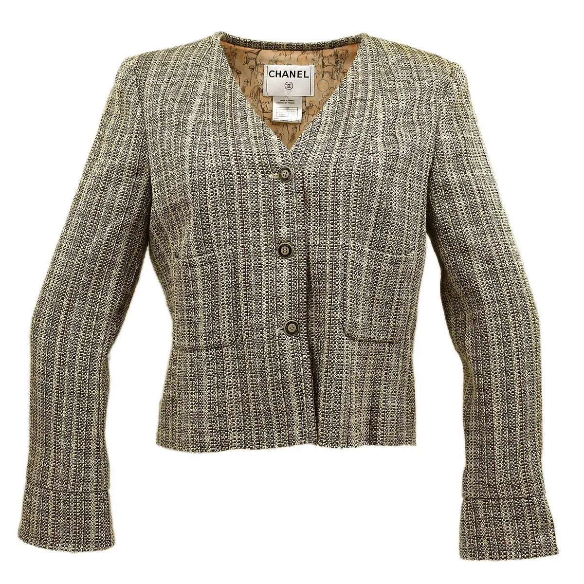 Chanel Collarless Jacket Beige 03P #44