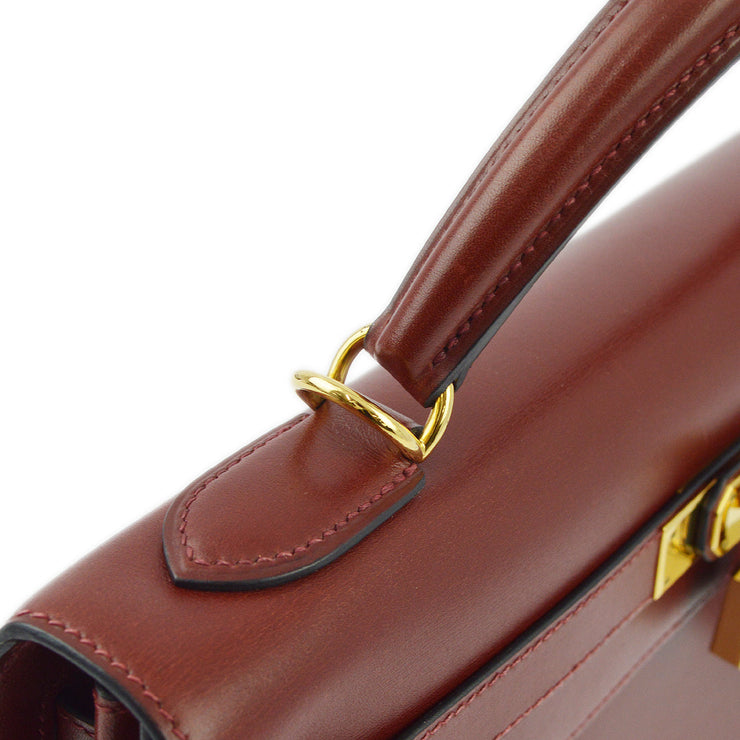 Hermes Rouge H Box Calf Kelly 32 Sellier 2way Shoulder Handbag