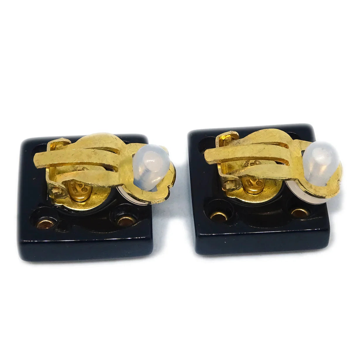 Chanel Square Earrings Clip-On Black 01P