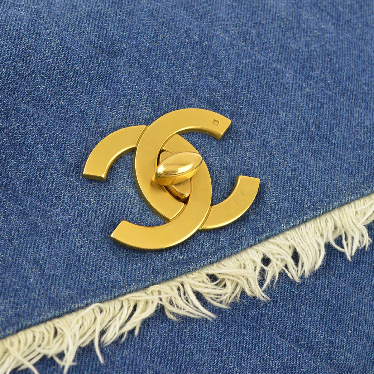 Chanel 1997-1999 Blue Denim Maxi Straight Flap Bag