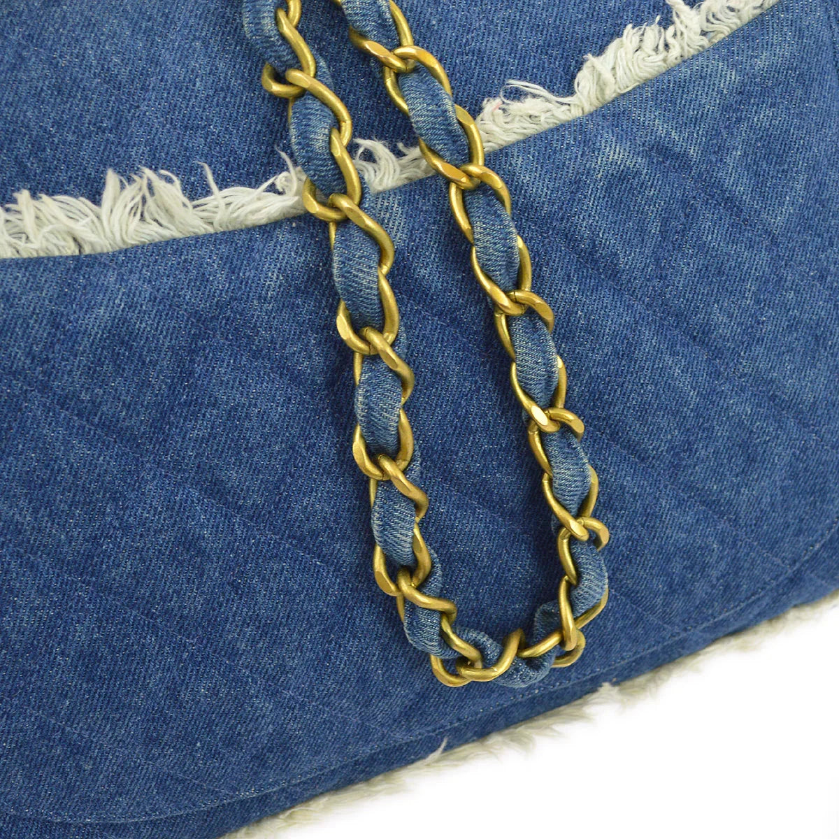 Chanel 1997-1999 Blue Denim Maxi Straight Flap Bag