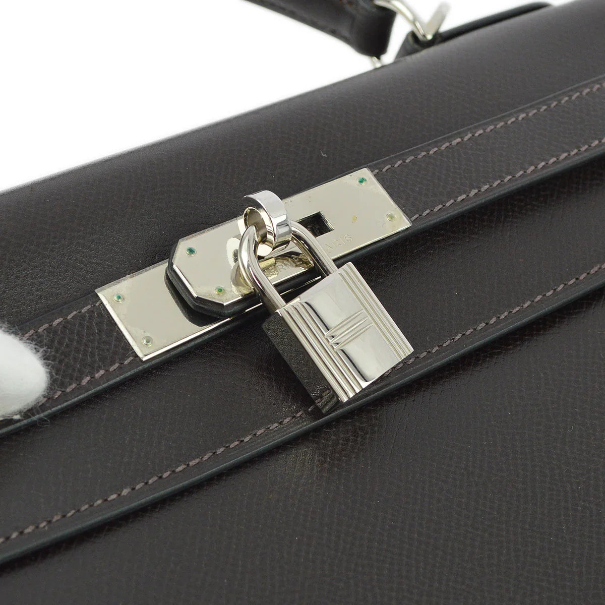 Hermes 2003 Chocolat Veau Grain Lisse Kelly 32 Sellier 2way Shoulder Handbag