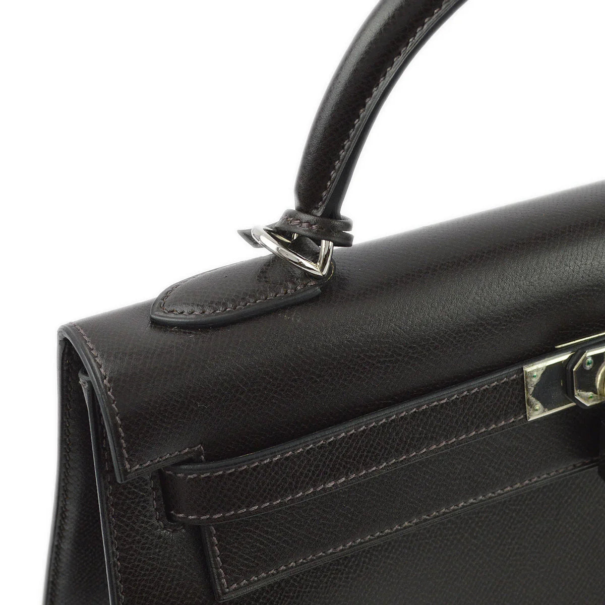 Hermes 2003 Chocolat Veau Grain Lisse Kelly 32 Sellier 2way Shoulder Handbag