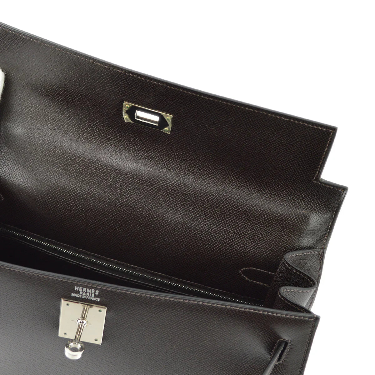 Hermes 2003 Chocolat Veau Grain Lisse Kelly 32 Sellier 2way Shoulder Handbag