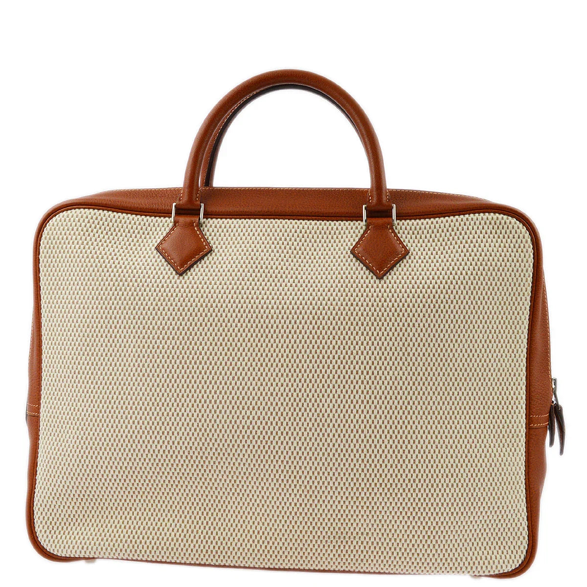Hermes 2003 Natural Fauve Toile GM Buffalo Plume Doc 38 Handbag