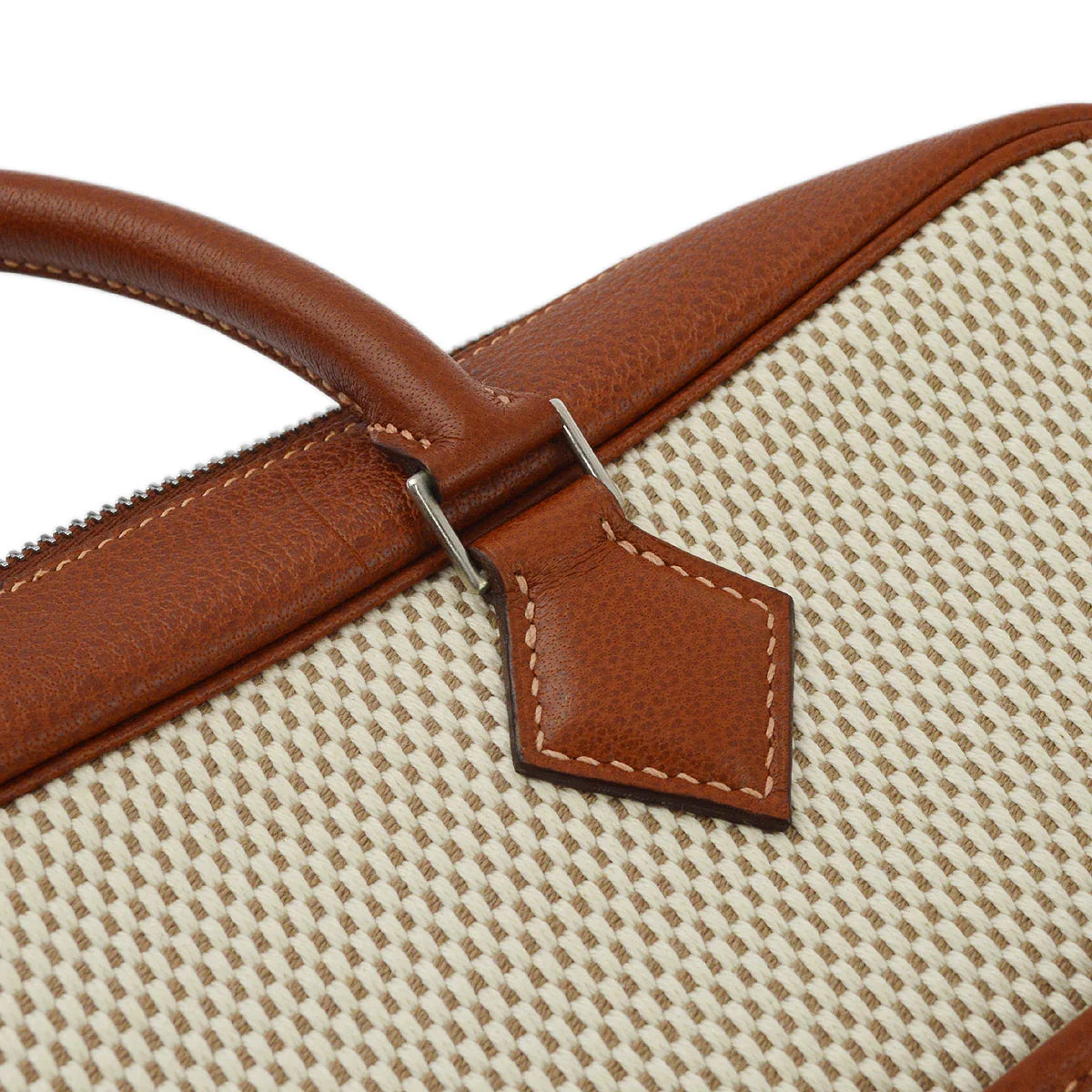 Hermes 2003 Natural Fauve Toile GM Buffalo Plume Doc 38 Handbag