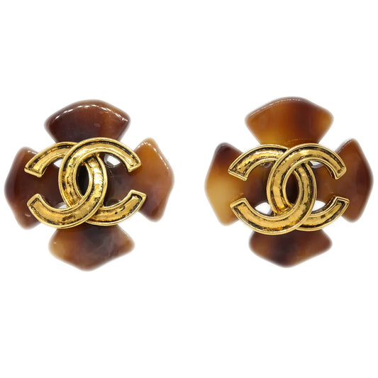 Chanel Clover Earrings Clip-On Brown 94P
