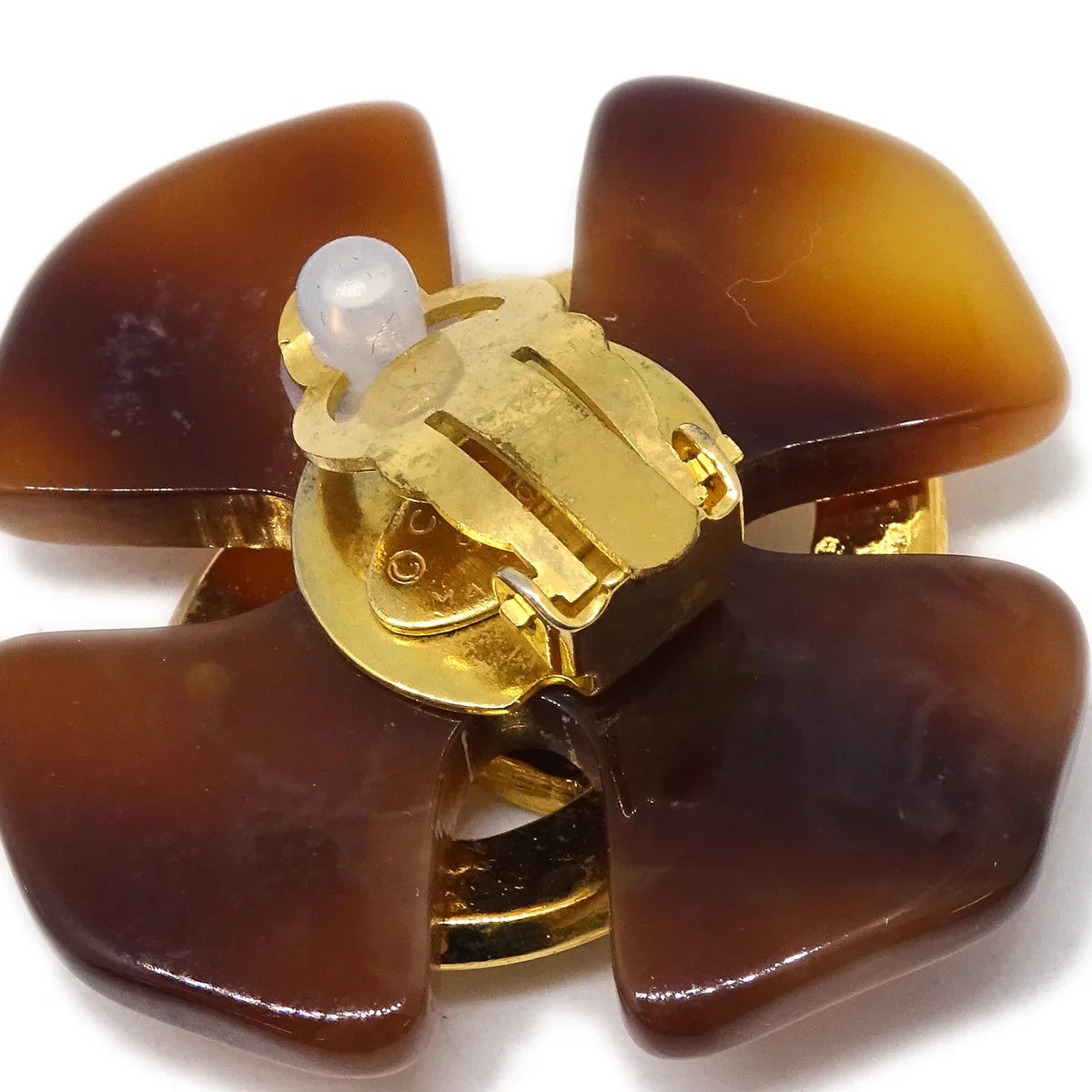 Chanel Clover Earrings Clip-On Brown 94P