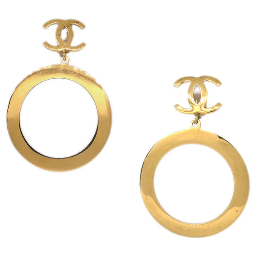 Chanel Hoop Dangle Earrings Clip-On Gold