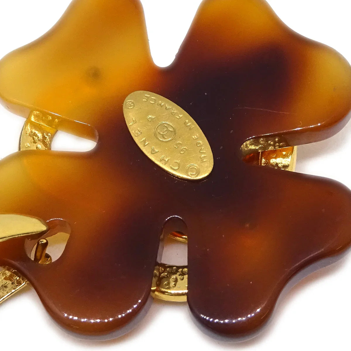 Chanel Heart Clover Chain Bracelet Brown 95P