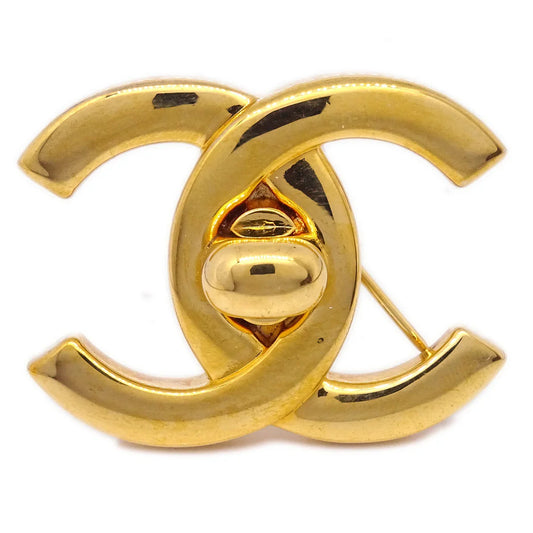 Chanel Turnlock Brooch Pin Gold Large 96P