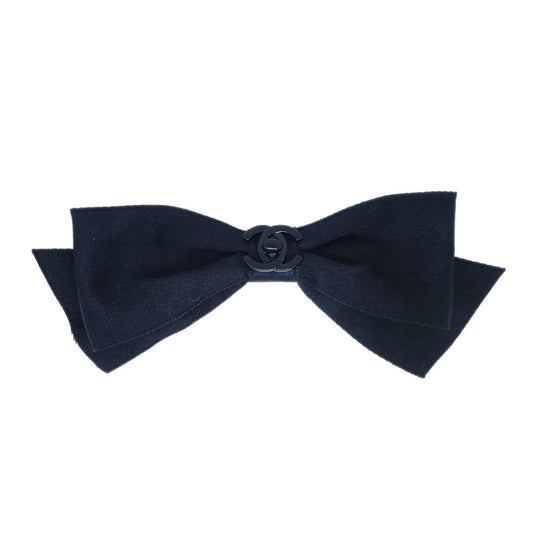 Chanel Turnlock Bow Satin Hair Barrette Black