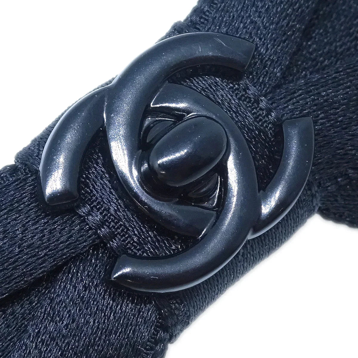 Chanel Turnlock Bow Satin Hair Barrette Black