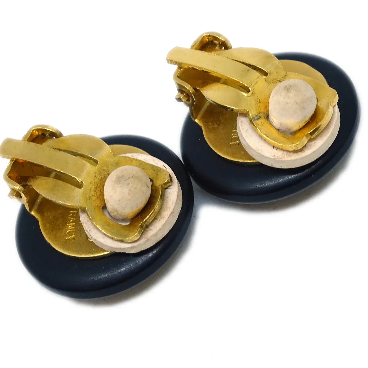 Chanel Button Earrings Clip-On Black Gold 95A