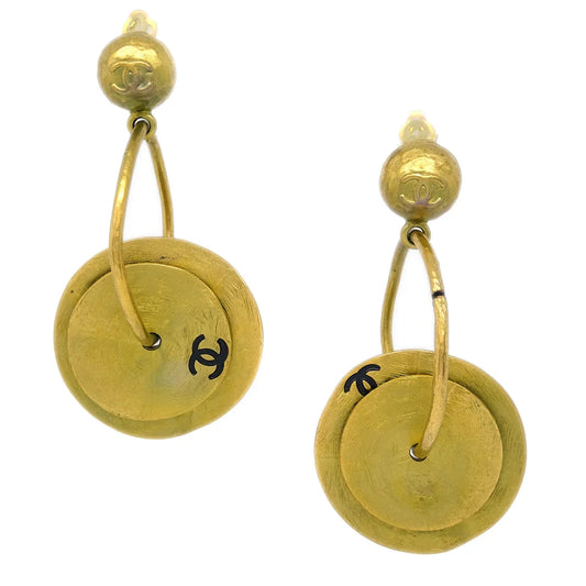 Chanel Dangle Hoop Earrings Clip-On Gold 94A