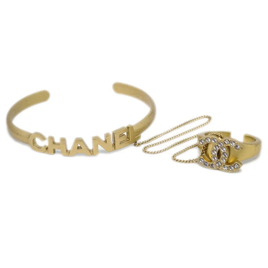Chanel Rhinestone Bangle Chain Ring Gold #52 01C