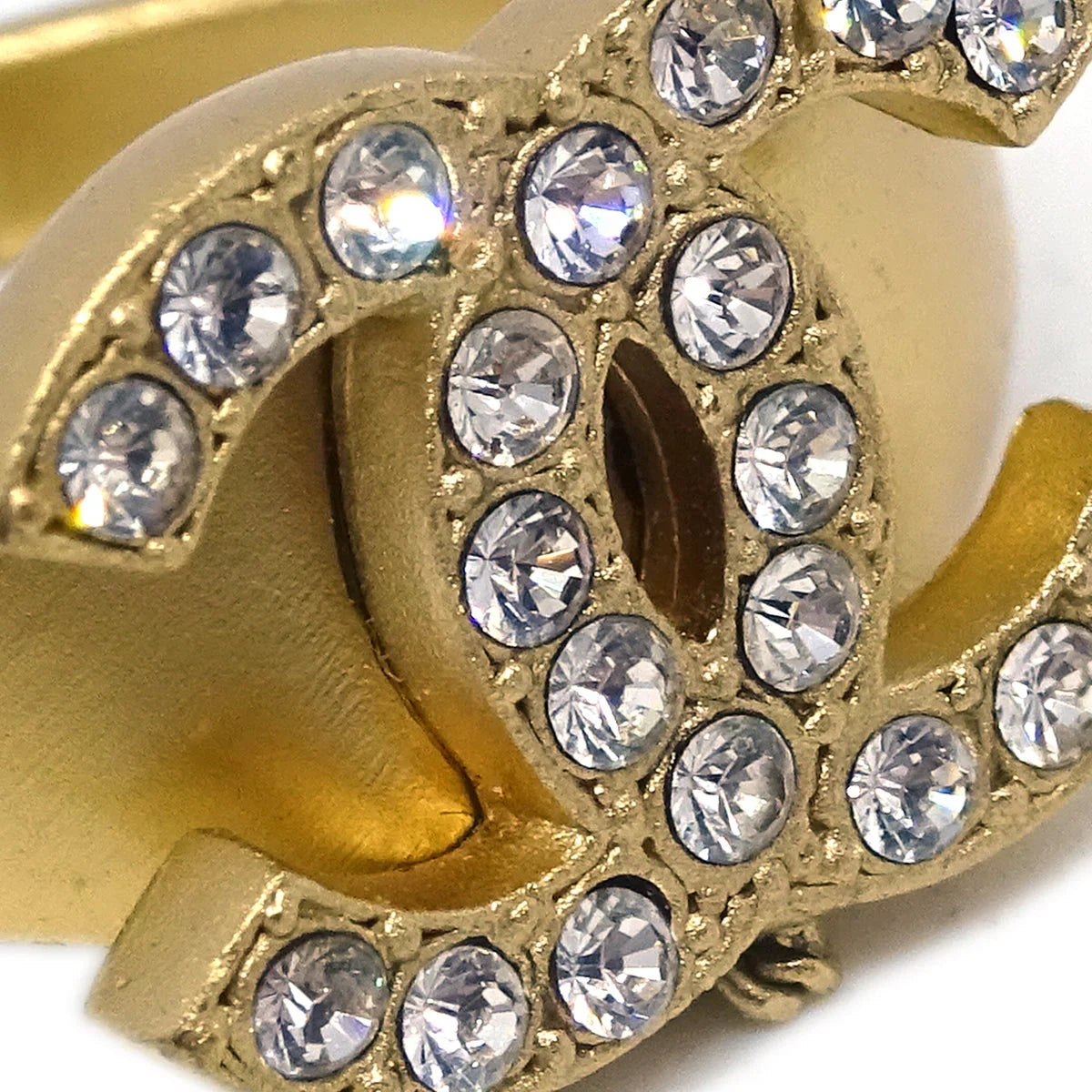 Chanel Rhinestone Bangle Chain Ring Gold #52 01C