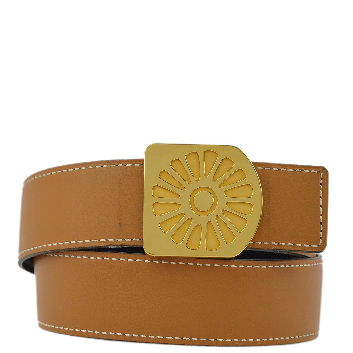 Hermes 1996 Brown Box Calf Le Soleil Hinflower Belt #70 Small Good