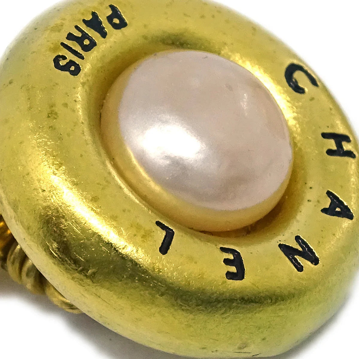 Chanel Cuff Links Faux Pearl Gold 94A