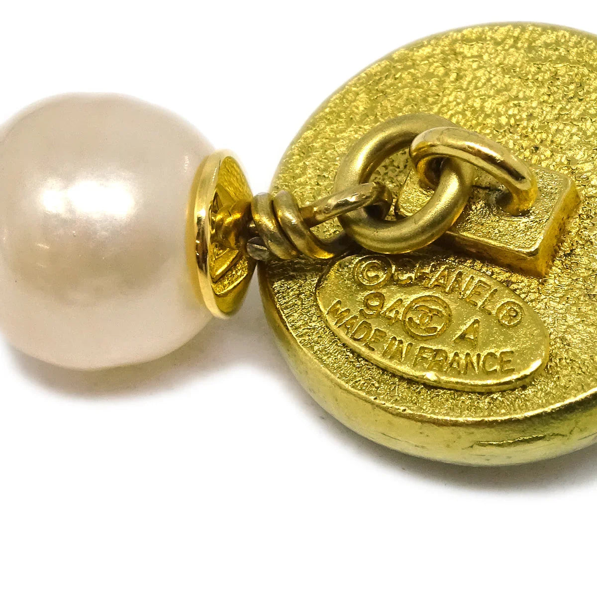 Chanel Cuff Links Faux Pearl Gold 94A