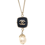 Chanel Artificial Pearl Rhinestone Gold Chain Pendant Necklace 08A