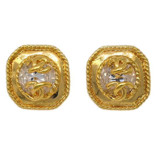 Chanel Earrings Clip-On Rhinestone Gold 95A