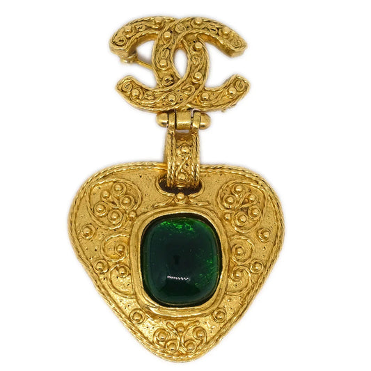 Chanel Gripoix Brooch Pin Gold Green 94A