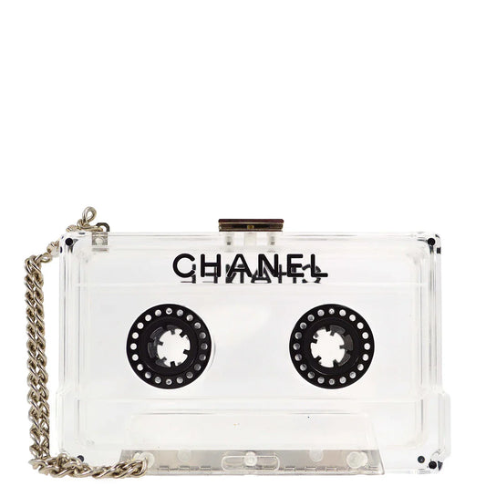 Chanel Clear Acrylic Cassette Tape Clutch Bag 04P